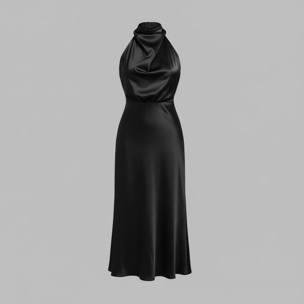 Halter Evening Dress | Elegant Midi Evening Gown for Women