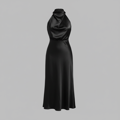 Halter Evening Dress | Elegant Midi Evening Gown for Women