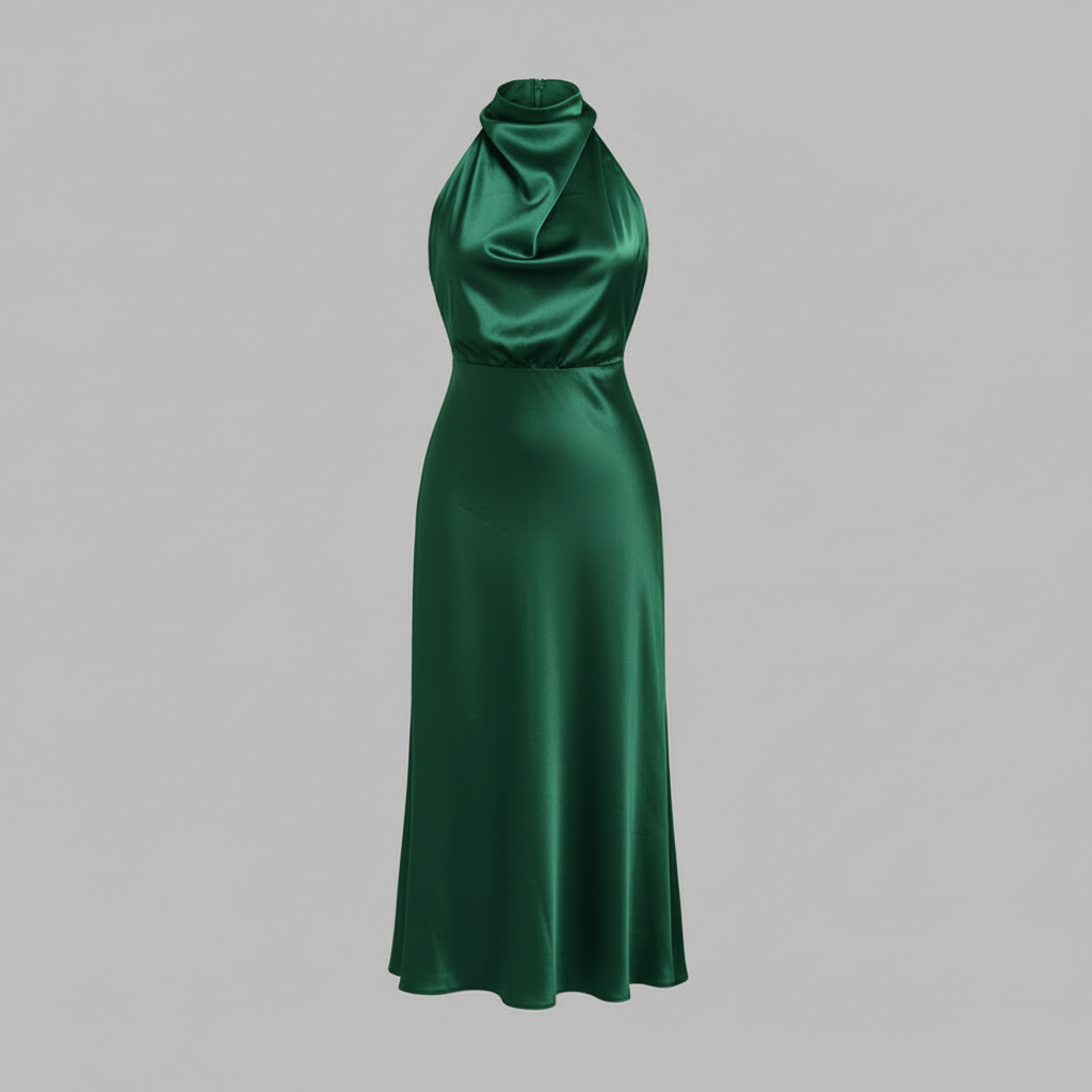 Halter Evening Dress | Elegant Midi Evening Gown for Women
