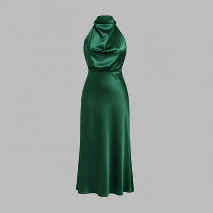 Halter Evening Dress | Elegant Midi Evening Gown for Women