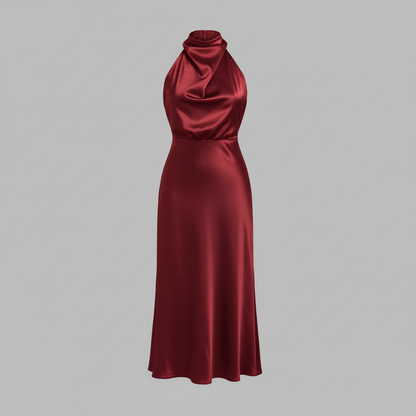 Halter Evening Dress | Elegant Midi Evening Gown for Women
