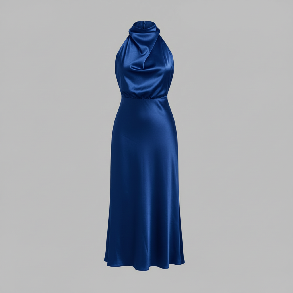 Halter Evening Dress | Elegant Midi Evening Gown for Women