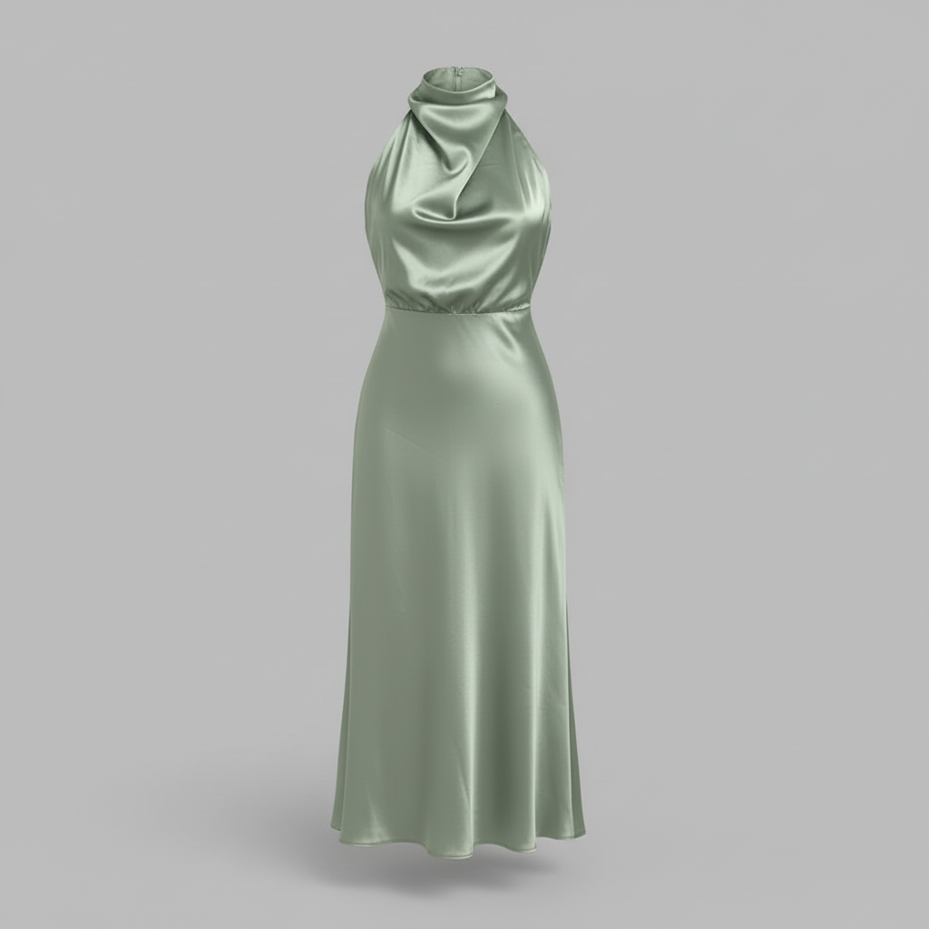 Halter Evening Dress | Elegant Midi Evening Gown for Women
