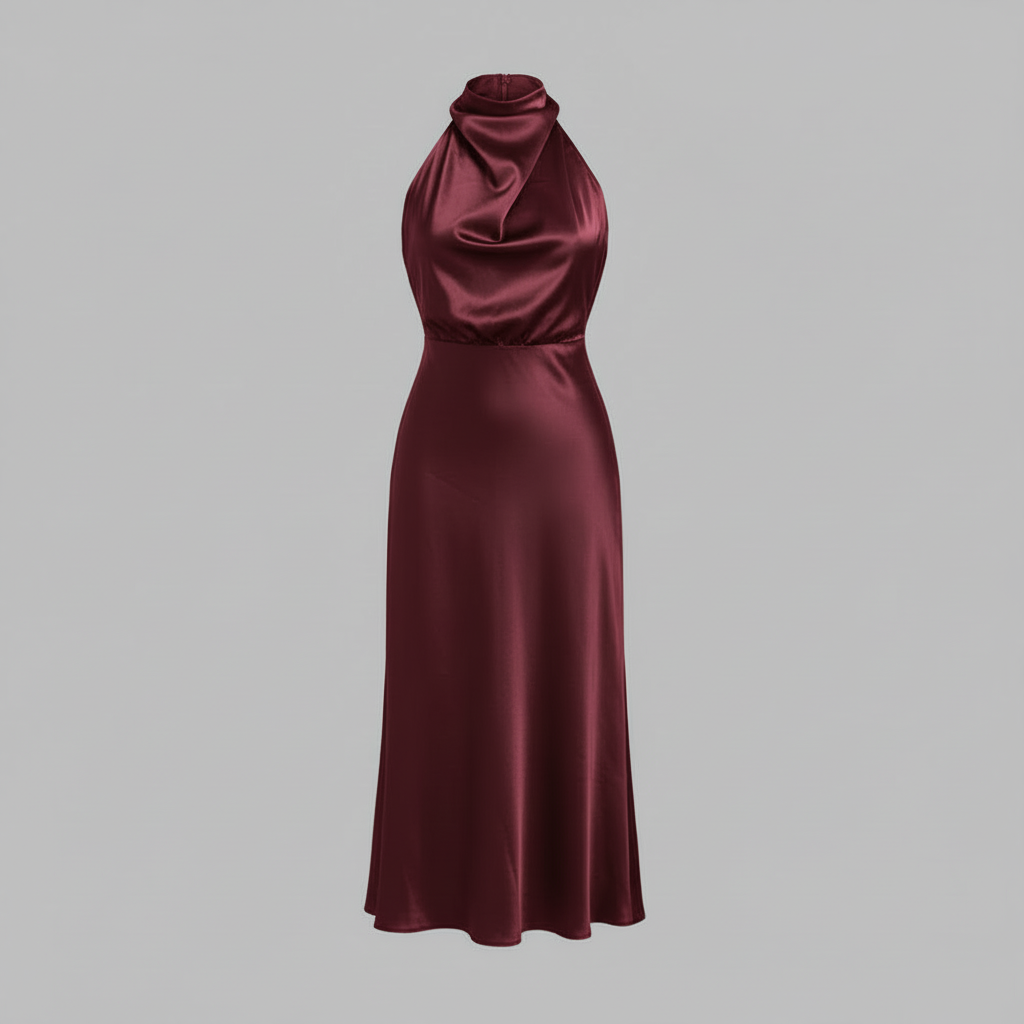 Halter Evening Dress | Elegant Midi Evening Gown for Women