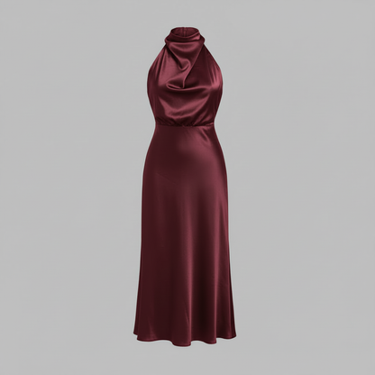 Halter Evening Dress | Elegant Midi Evening Gown for Women