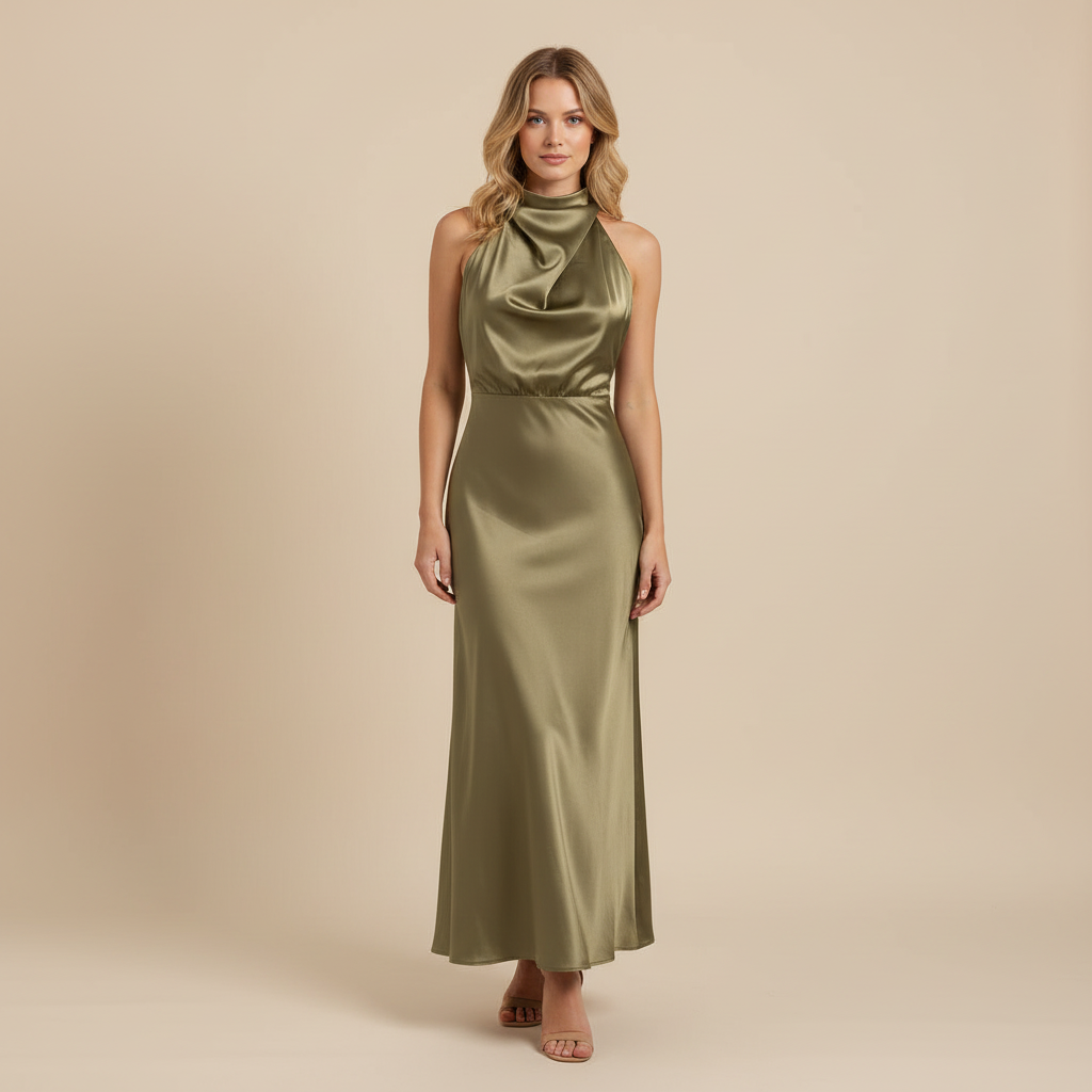 Halter Evening Dress | Elegant Midi Evening Gown for Women