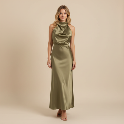 Halter Evening Dress | Elegant Midi Evening Gown for Women