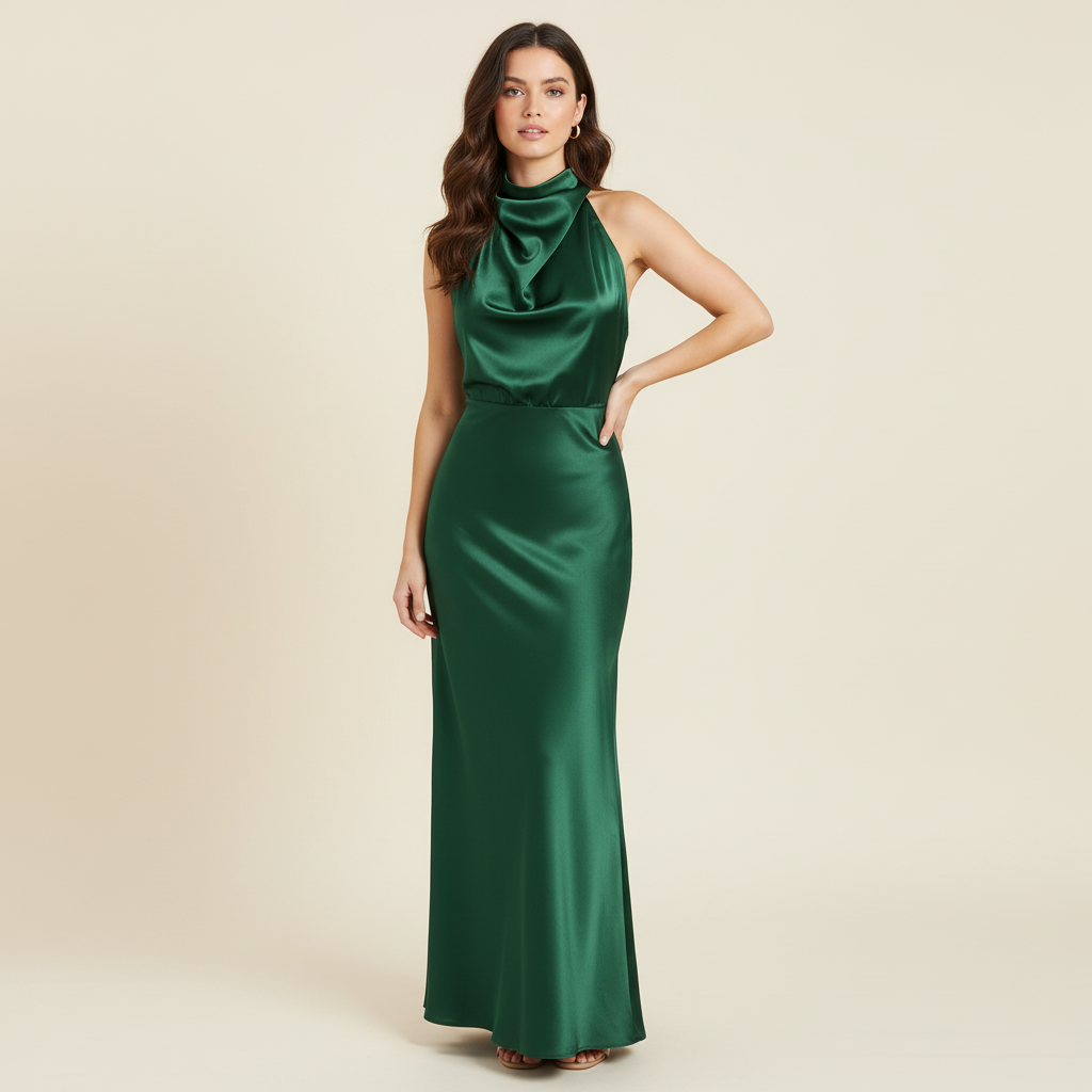 Halter Evening Dress | Elegant Midi Evening Gown for Women