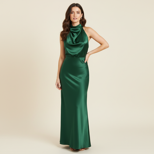 Halter Evening Dress | Elegant Midi Evening Gown for Women