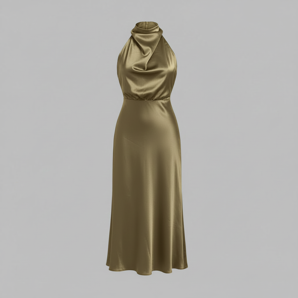 Halter Evening Dress | Elegant Midi Evening Gown for Women
