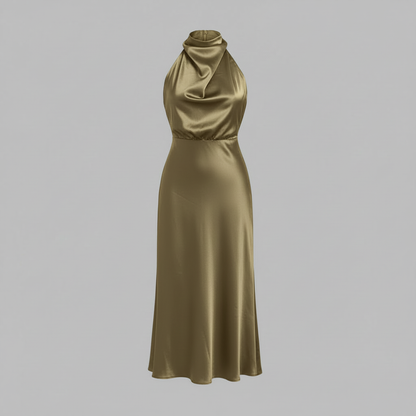 Halter Evening Dress | Elegant Midi Evening Gown for Women