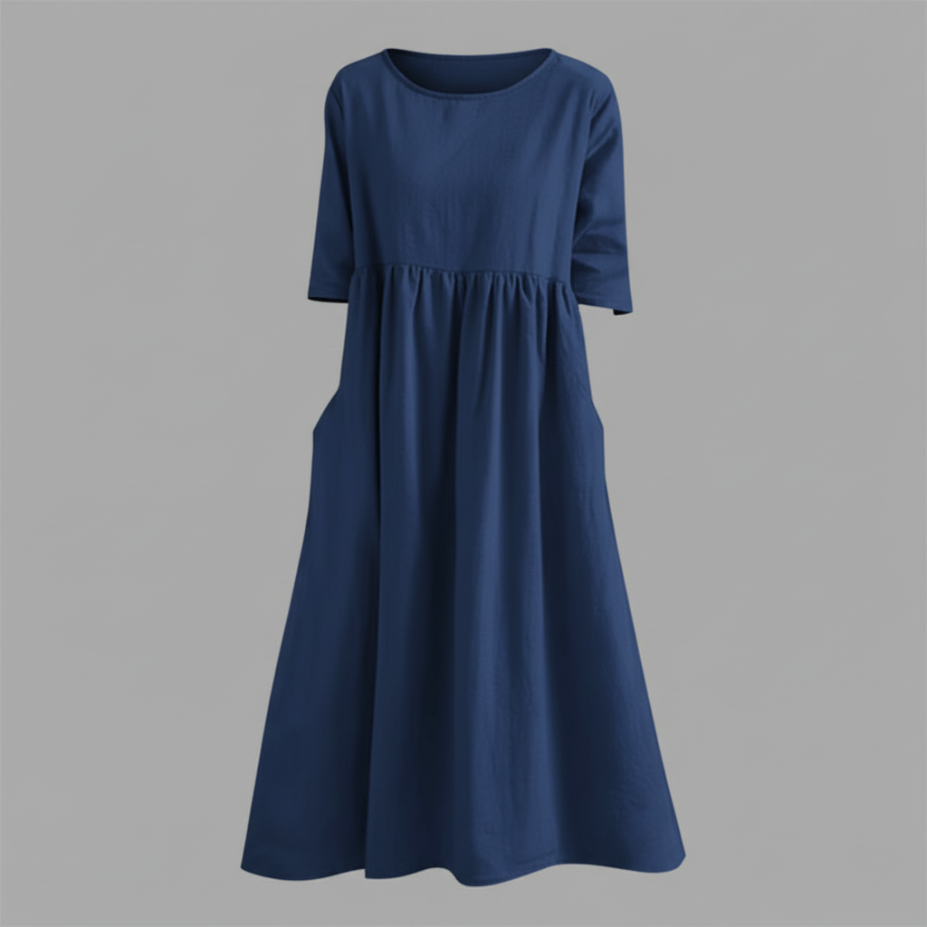 Loose Fit Summer Dress | Women's Midi Dress with Pockets