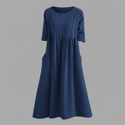 Loose Fit Summer Dress | Women's Midi Dress with Pockets