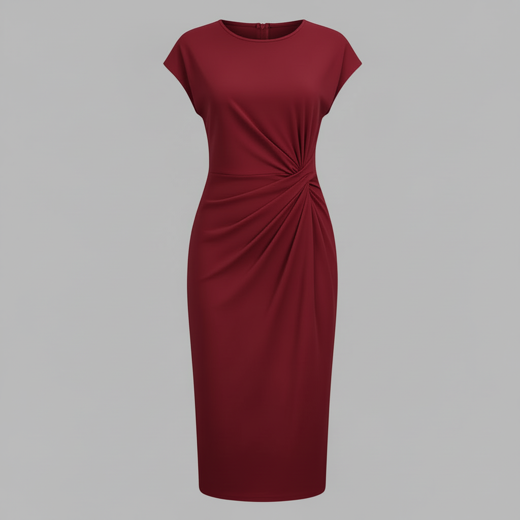 Elegant Midi Dress | Women's Short Sleeve Formal Dress