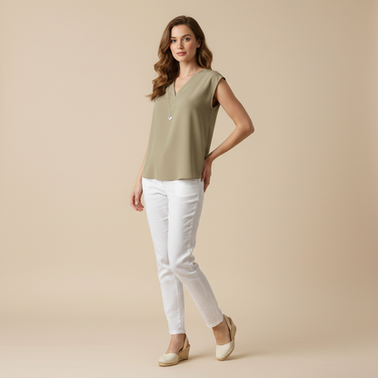 Modern V-Neck White Blouse | Women's Summer Top